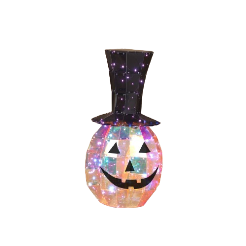 24" Iridescent LED Halloween Pumpkin with Top Hat