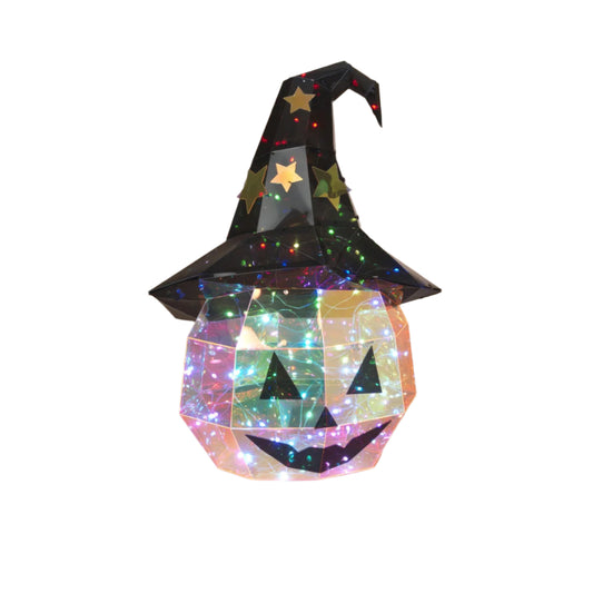 23" LED IRIDESCENT PUMPKIN WITH WITCH HAT