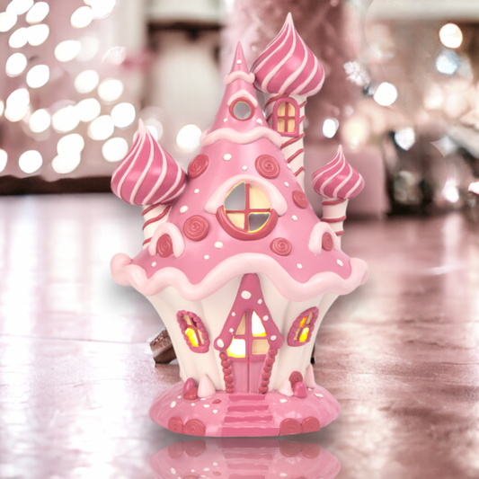 December Diamonds Candy Towne 10" LED Pink Candy Castle