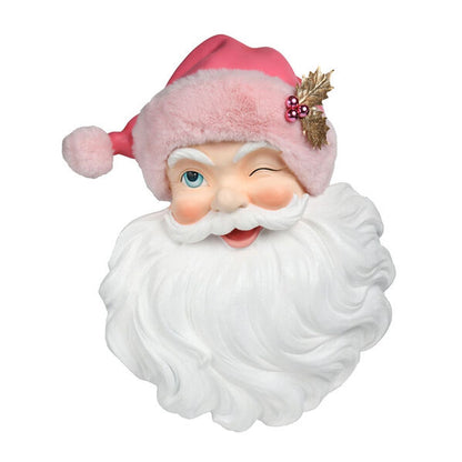 December Diamonds Retro Pink Christmas Santa Head With Pink Fur Hat Wall Decor