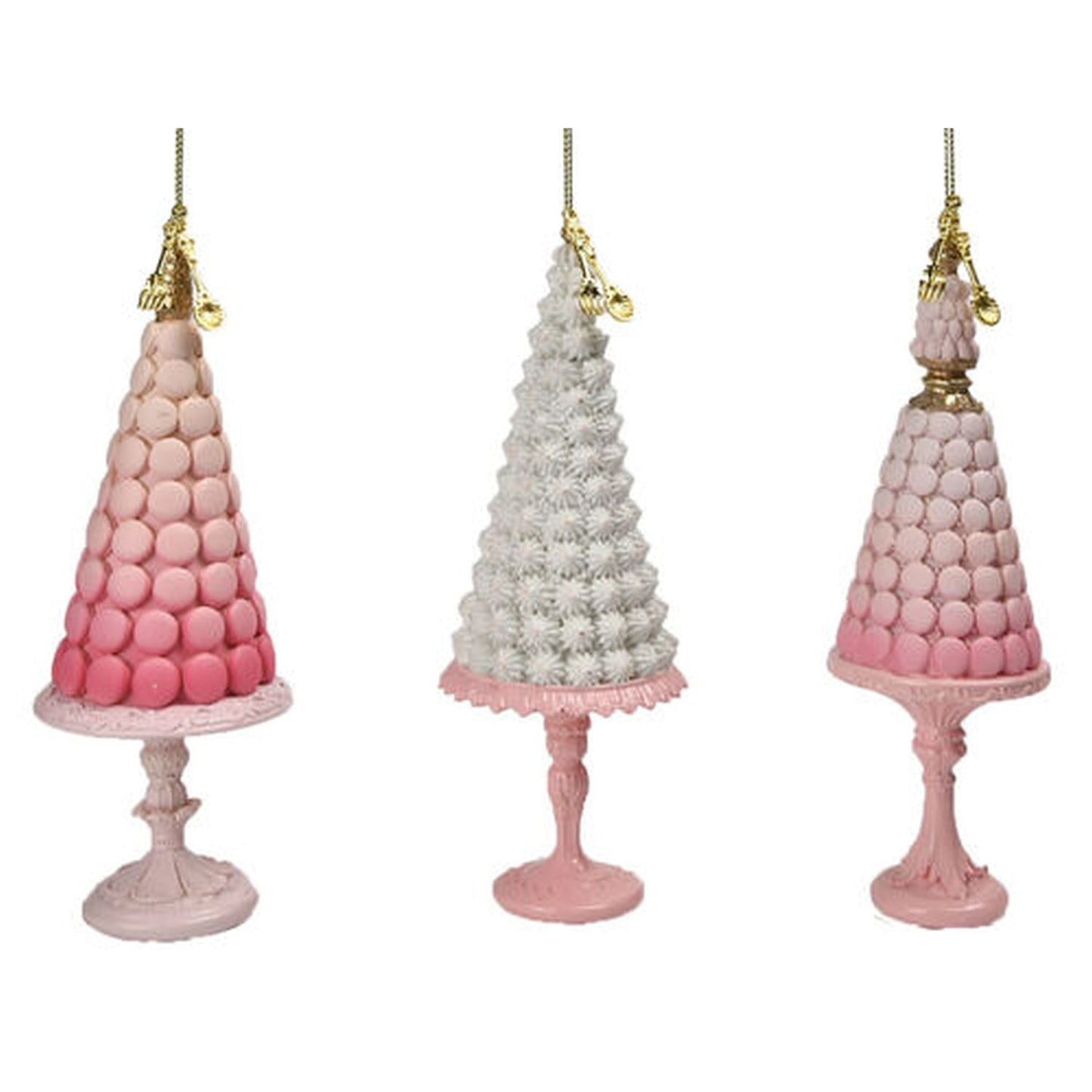 Nutcracker Sweet Shoppe Set Of 3 Assortment Pink Macaron Tree Ornaments.