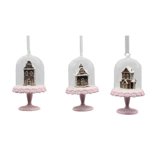 December Diamonds Set Of 3 Assortments Gingerbread Houses In Cloche Ornament.