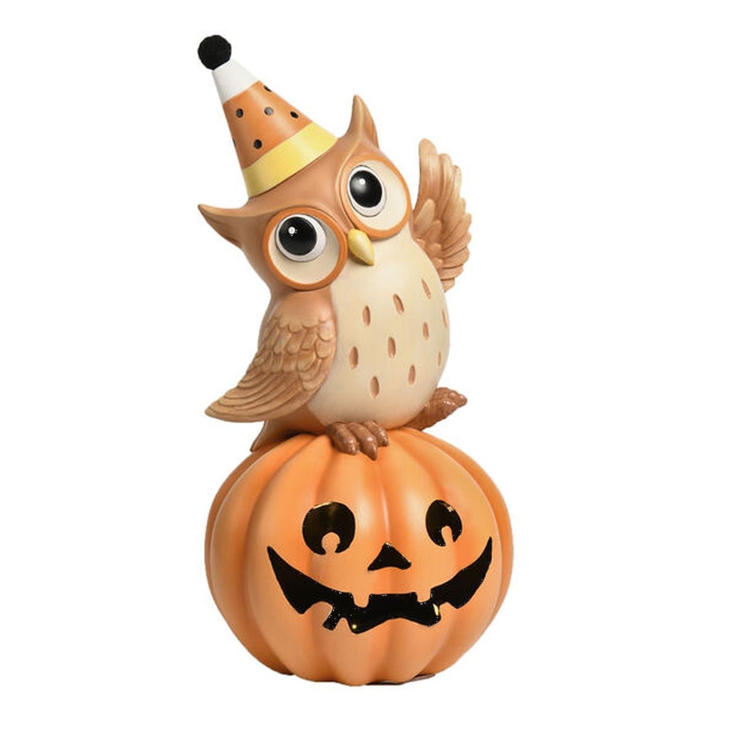 December Diamonds Candy Corn Halloween 14" Owl With Candy Corn On Led Pumpkin.