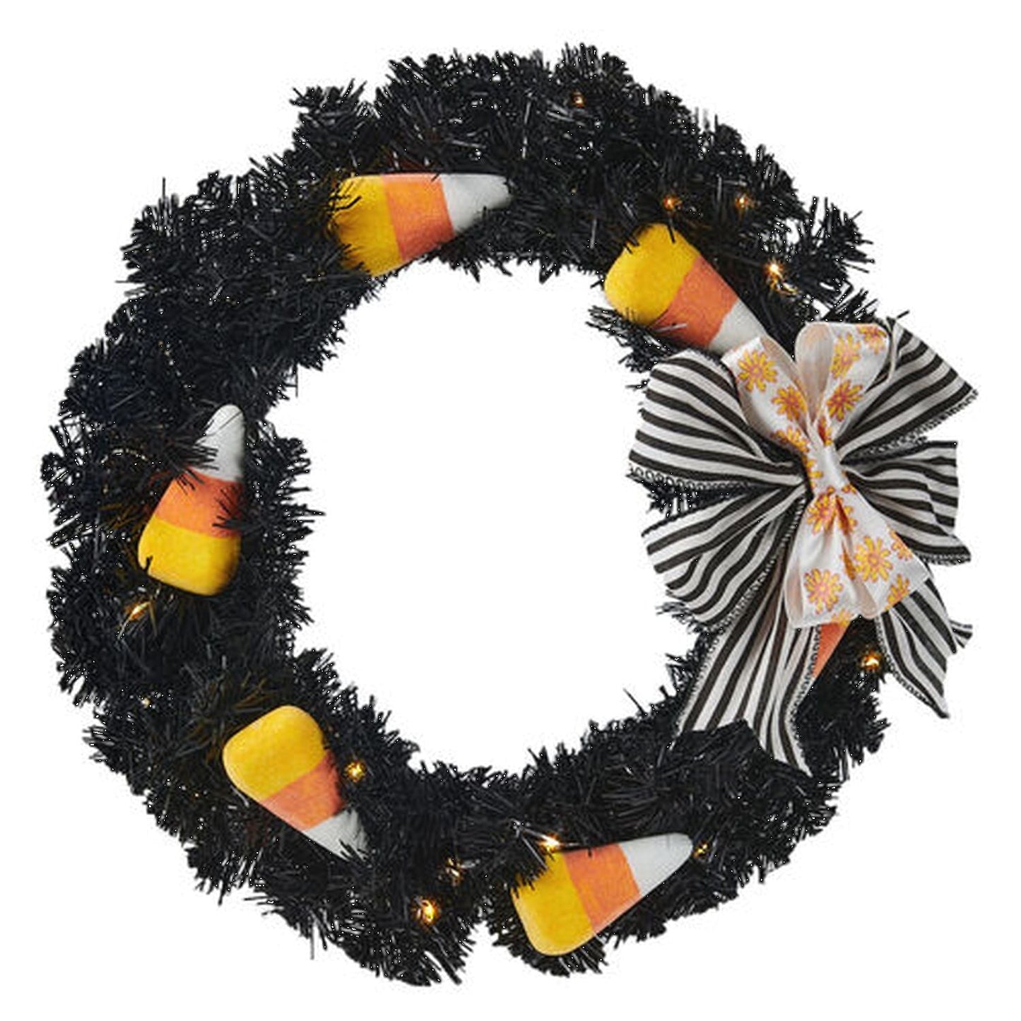 December Diamonds Candy Corn Halloween 16.5" Candy Corn Black Wreath.