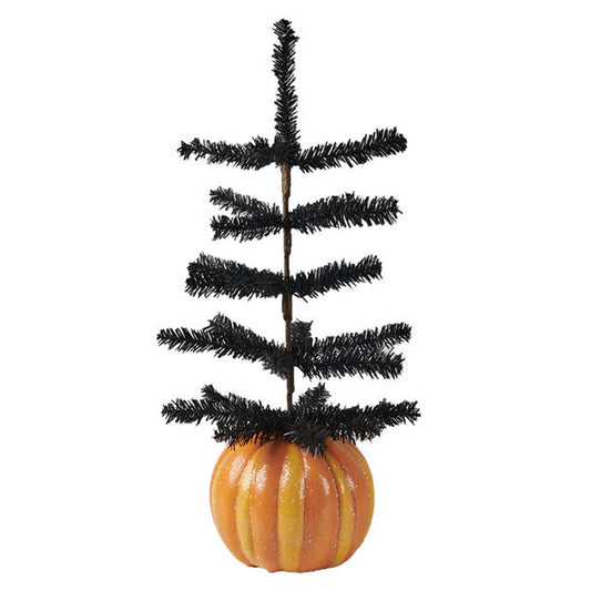 December Diamonds Candy Corn Halloween 22In Black Tree With Pumpkin Base