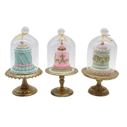 Spring Confections 3 Assortments, 7.5" Cakes In Cloche Ornament