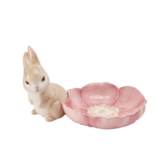 December Diamonds Spring Confections 9" Bunny With Pink Petal Bowl