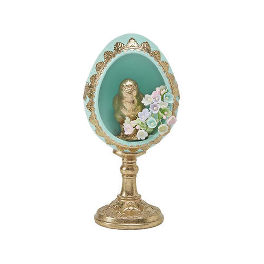 December Diamonds Spring Confections 7" Teal Egg With Gold Chick