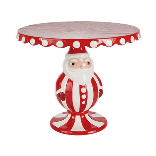 Christmas Carousel Collection Ceramic Candy Cane Santa Cake Server