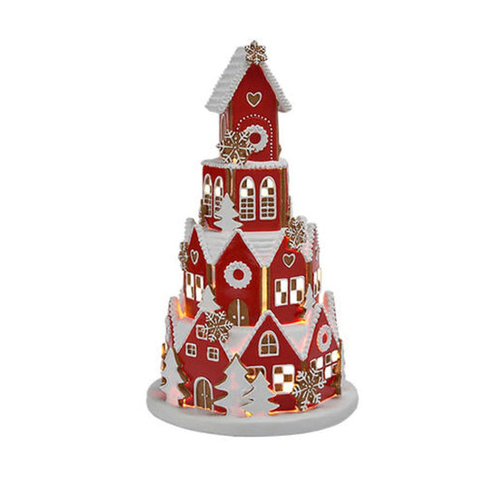 December Diamonds Candy Cane Lace 16.5" Red Gingerbread Village Led