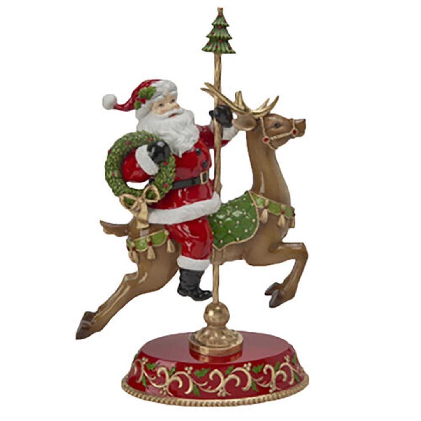 December Diamonds Christmas Carousel 18" Santa On Deer Carousel