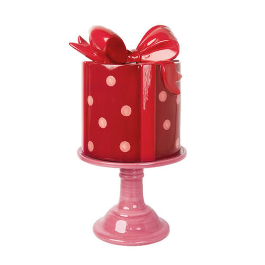 Christmas Carousel Collection 17" Red Polka Dot Gift Box Cake Stand