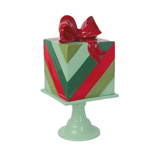 Christmas Carousel Collection 14" Stripe Gift Box Cake Stand