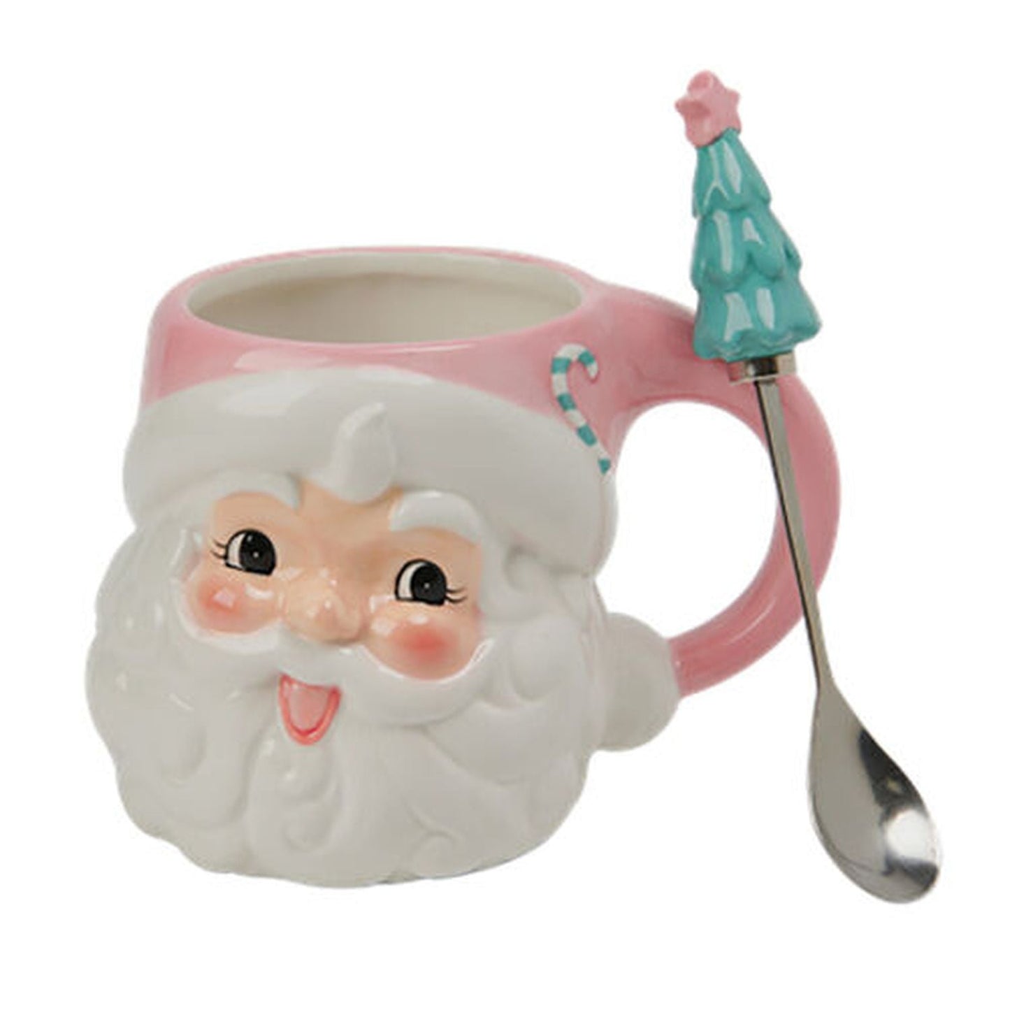 Santa's Sweet Shoppe Collection December Diamonds Retro North Pole Sweet Shoppe Pink Santa Head Mug With Spoon