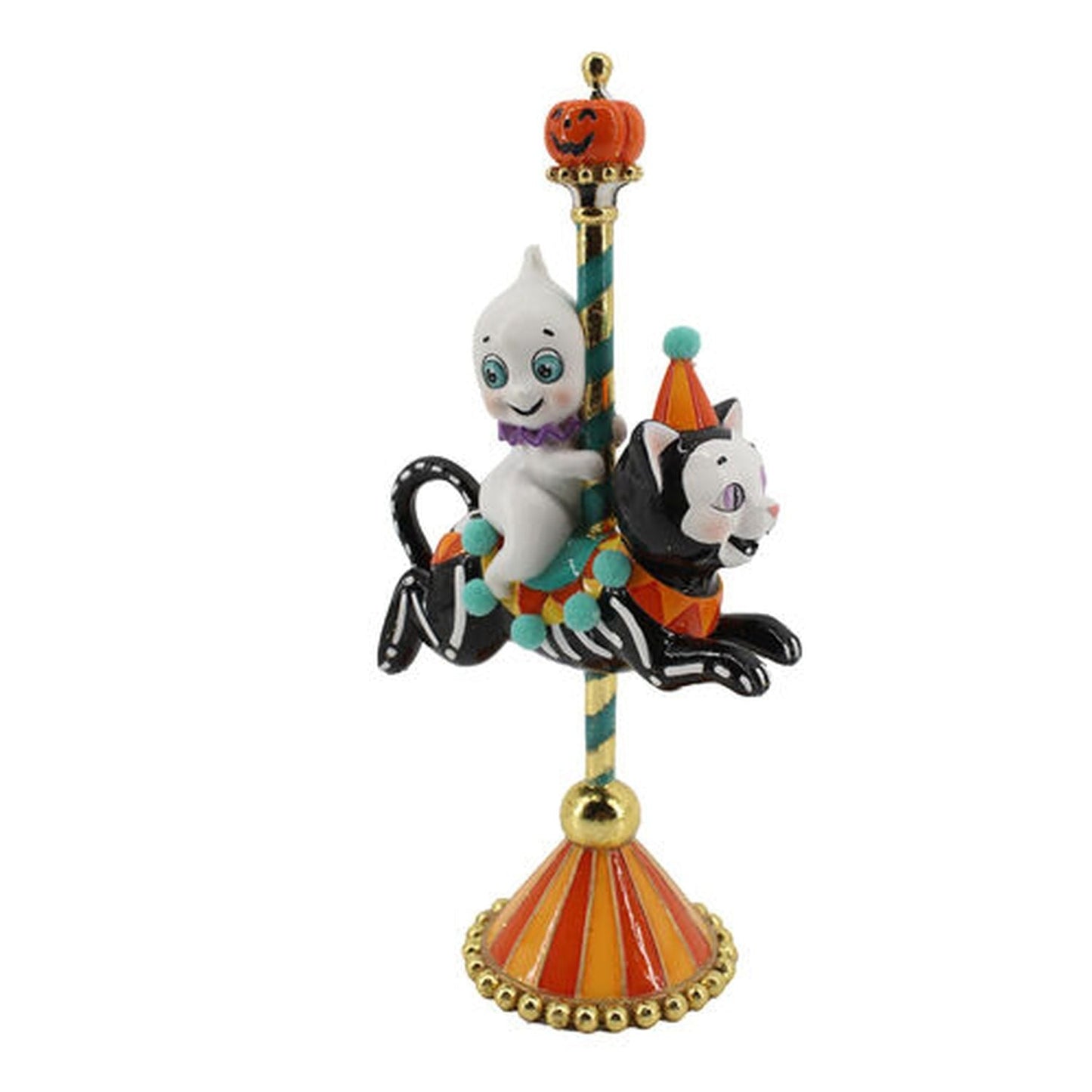 December Diamonds Halloween Carnival 11" Ghost On Cat Carousel