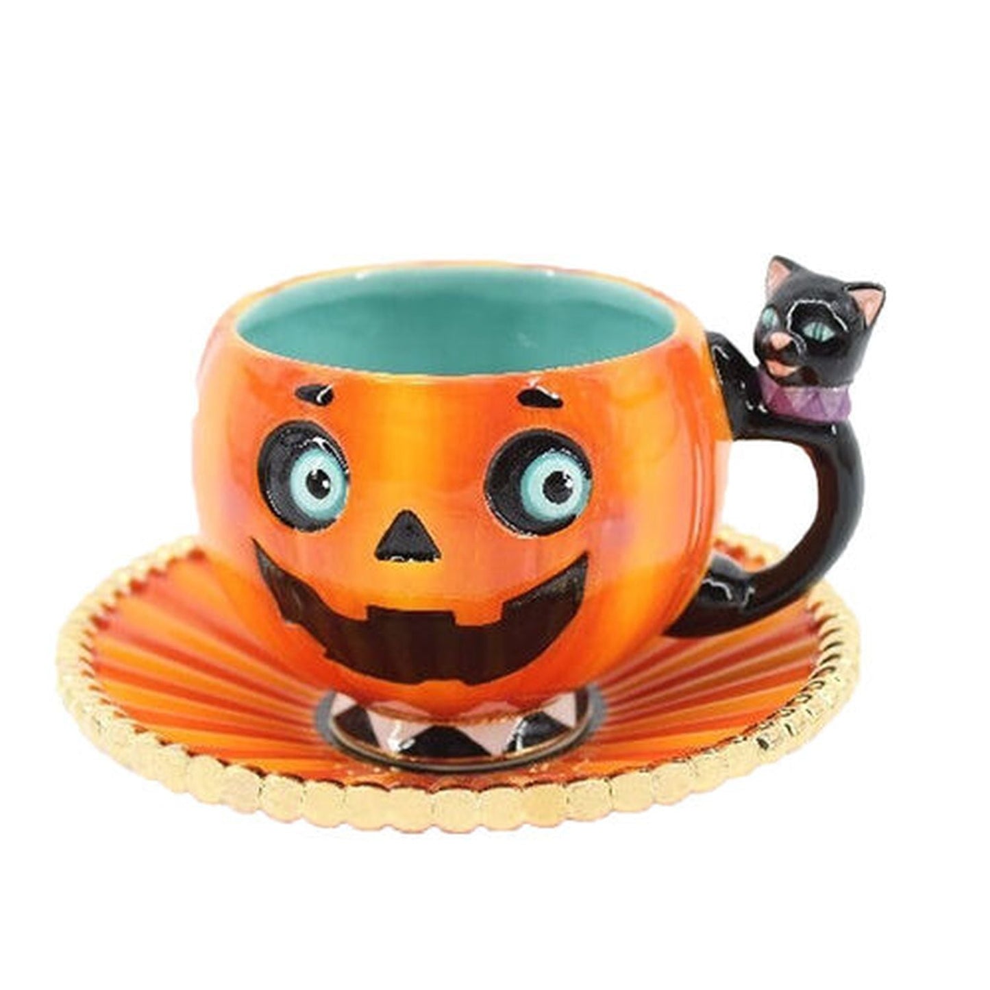 December Diamonds Halloween Carnival Set Of 2 Pumpkin Mug And Saucer