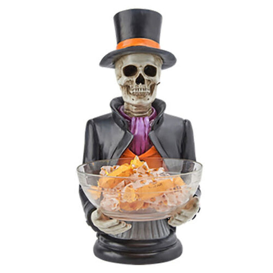 December Diamonds Halloween Carnival 20" Skeleton Butler With Candy Bowl