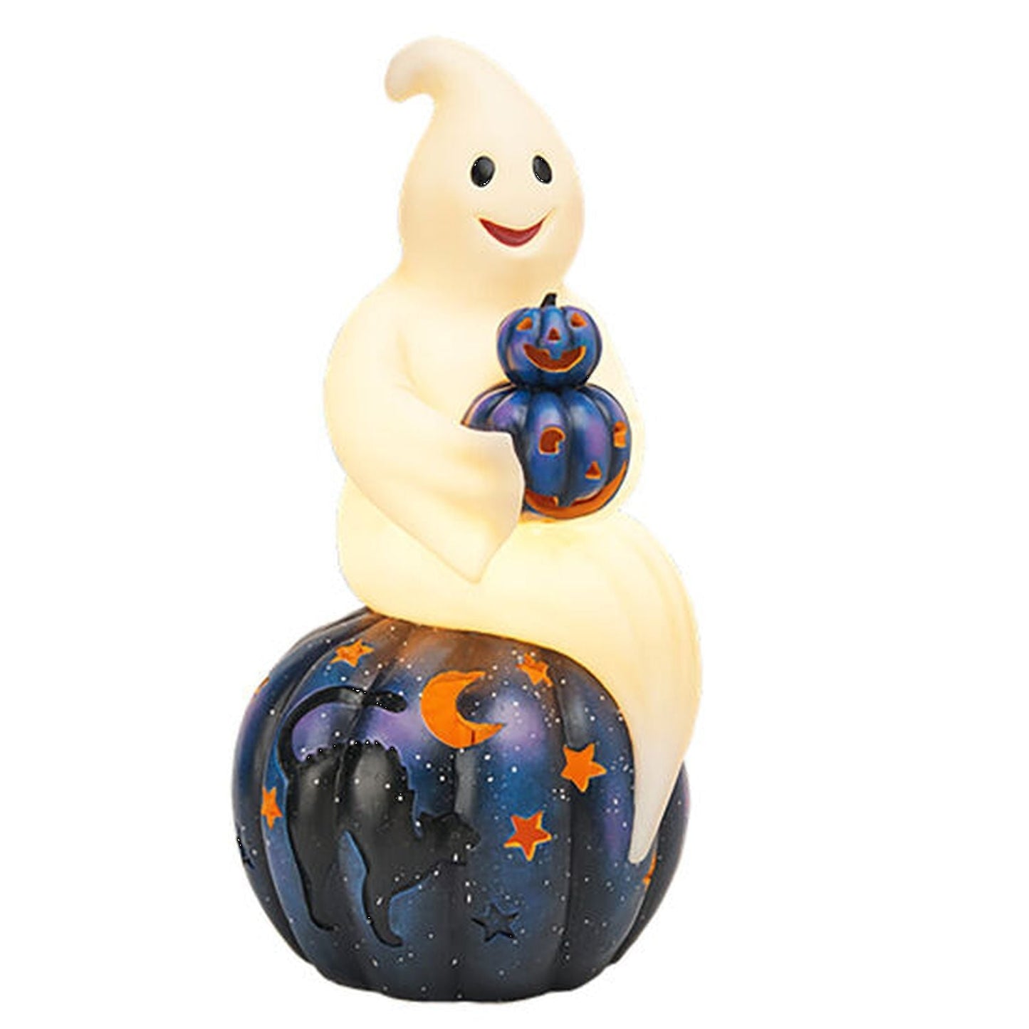 December Diamonds Halloween Carnival 26" Led Ghost Sitting On Pumpkin