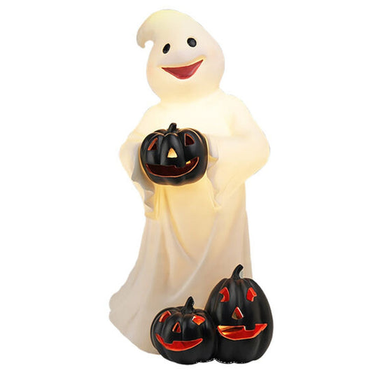 December Diamonds Halloween Carnival 30" Led Standing Ghost With Blk Pumpkins