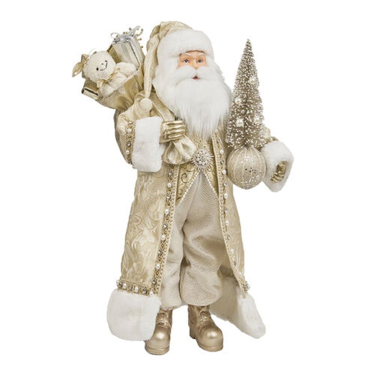 December Diamonds Santa & Friends 20" Gold Fabric Santa With Tree