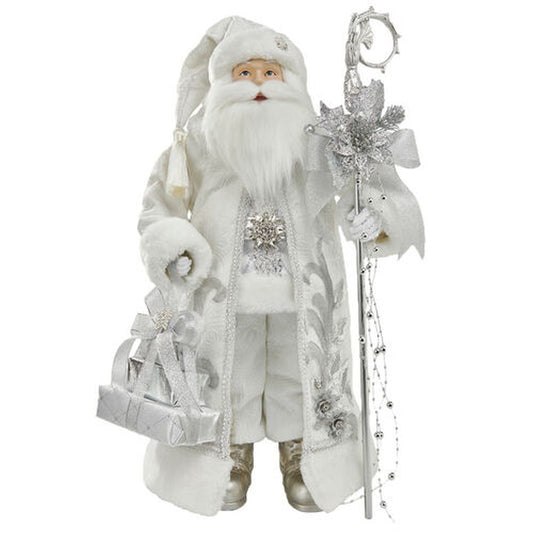 December Diamonds Santa & Friends 21" Silver Fabric Santa With Staff