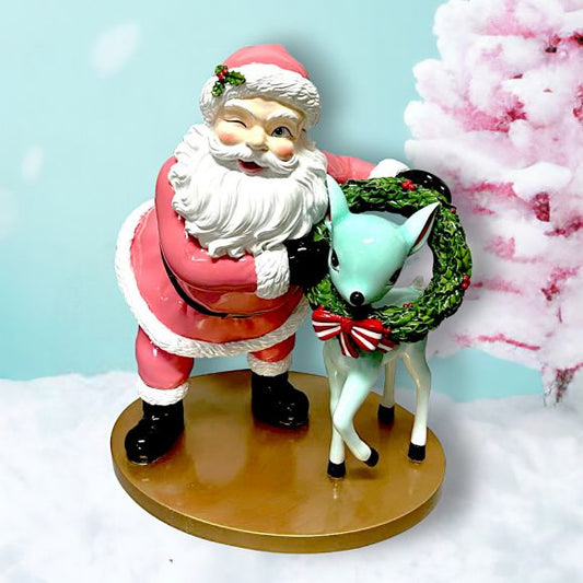 December Diamonds Retro 18" Pink Santa with Deer