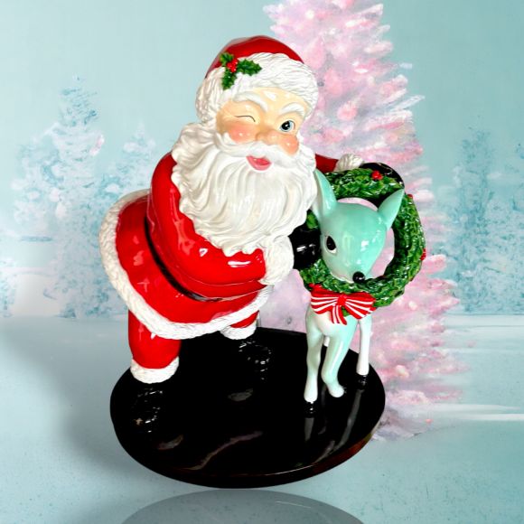 December Diamonds 48" Retro Red Santa with Deer Display