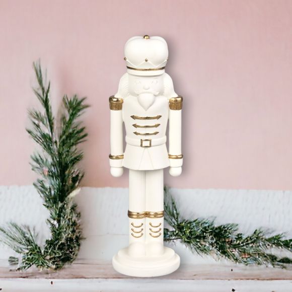 December Diamonds Gingerbread Village 13" White & Gold Nutcracker