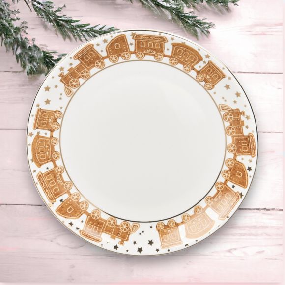 December Diamonds Gingerbread Village 10" Gingerbread Train Dinner Plate