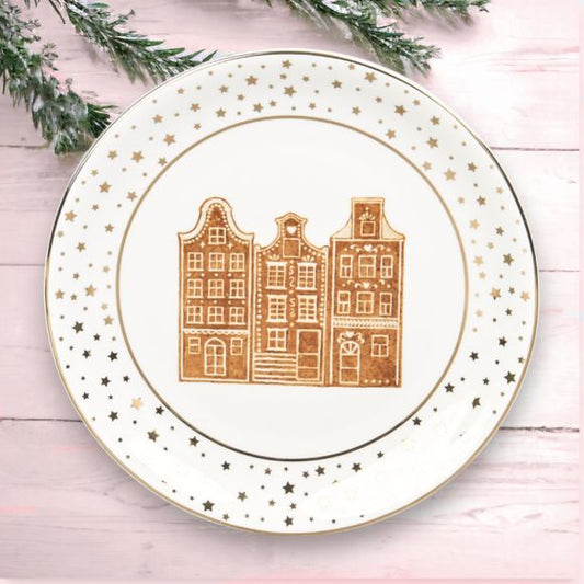 December Diamonds Gingerbread Village 8" Gingerbread Houses Dessert Plate