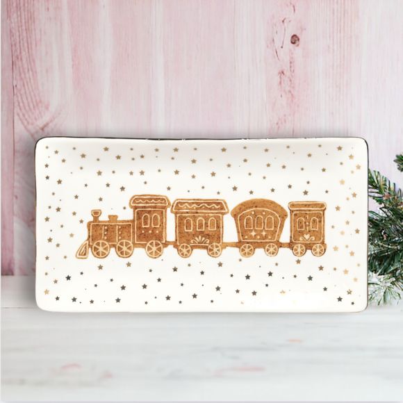 December Diamonds Gingerbread Village 16" Gingerbread Train Platter