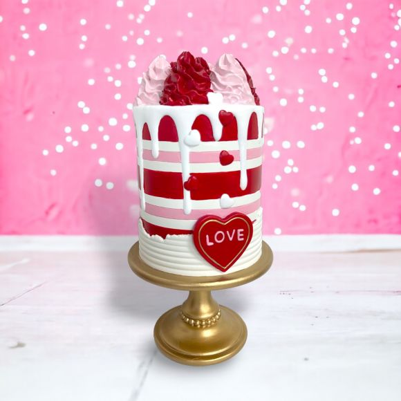 13" Valentine Cake on Gold Stand with Frosting