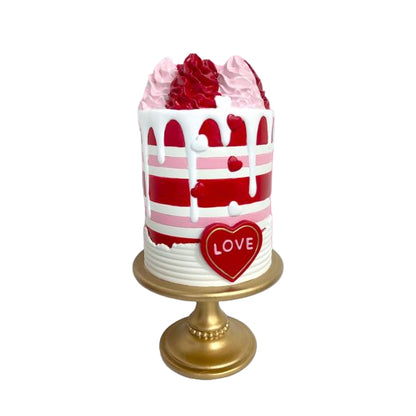 13" Valentine Cake on Gold Stand with Frosting