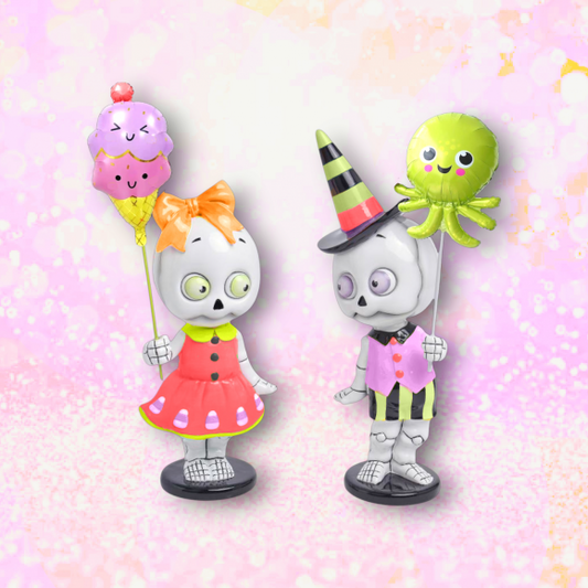 13.5" Skeleton Summerween Kids with Balloons