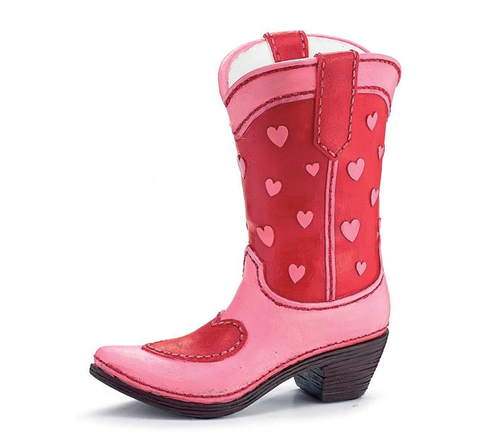 8.75"H PINK/RED WITH HEARTS BOOT SHAPE VASE