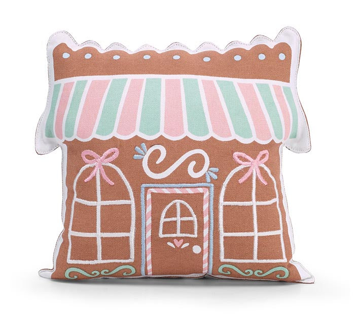 Santa's Sweet Shoppe Collection - 11" GINGERBREAD HOUSE SHAPE PILLOW