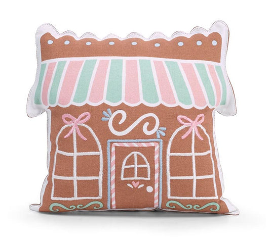 Santa's Sweet Shoppe Collection - 11" GINGERBREAD HOUSE SHAPE PILLOW