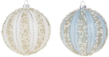 Set of 2  Celebrate The Season 4" Beaded Ball Ornaments