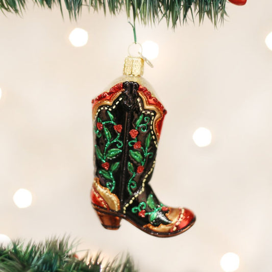 Old World Christmas Holly Berry Cowboy Boot Ornament