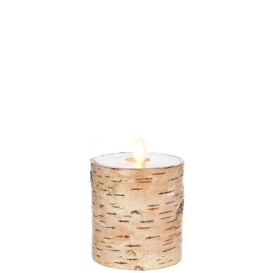 Raz Imports Moving Flame Birch Wrapped Pillar Candle