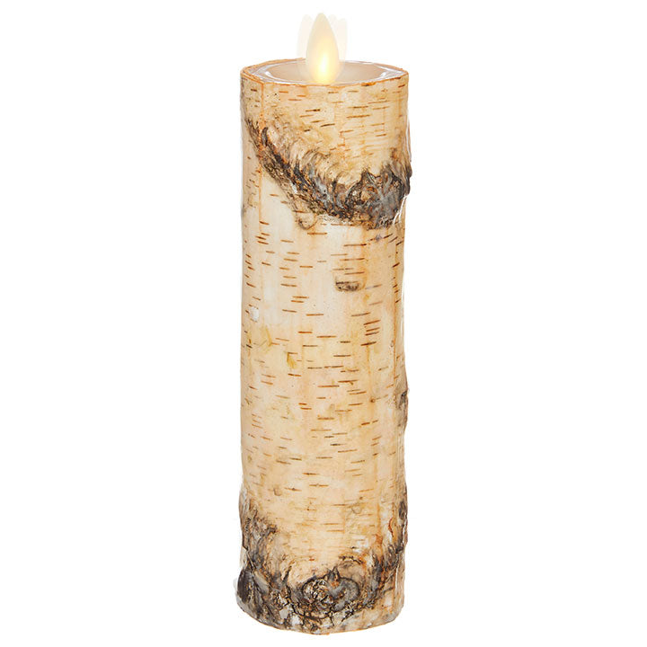 Raz Imports Moving Flame Birch Wrapped Pillar Candle