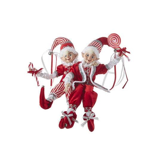 Raz Imports 2021 Peppermint Parlor Posable Elf Figurine, Assortment of 2