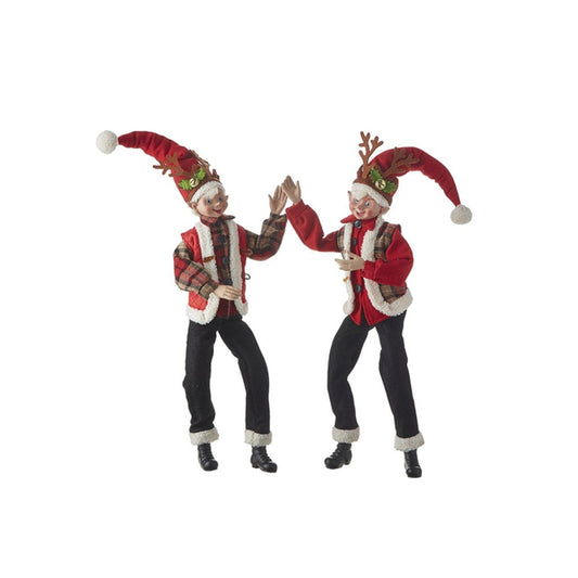 Raz Imports 2021 Posable Elf with Reindeer Antlers Figurines, Assortment of 2