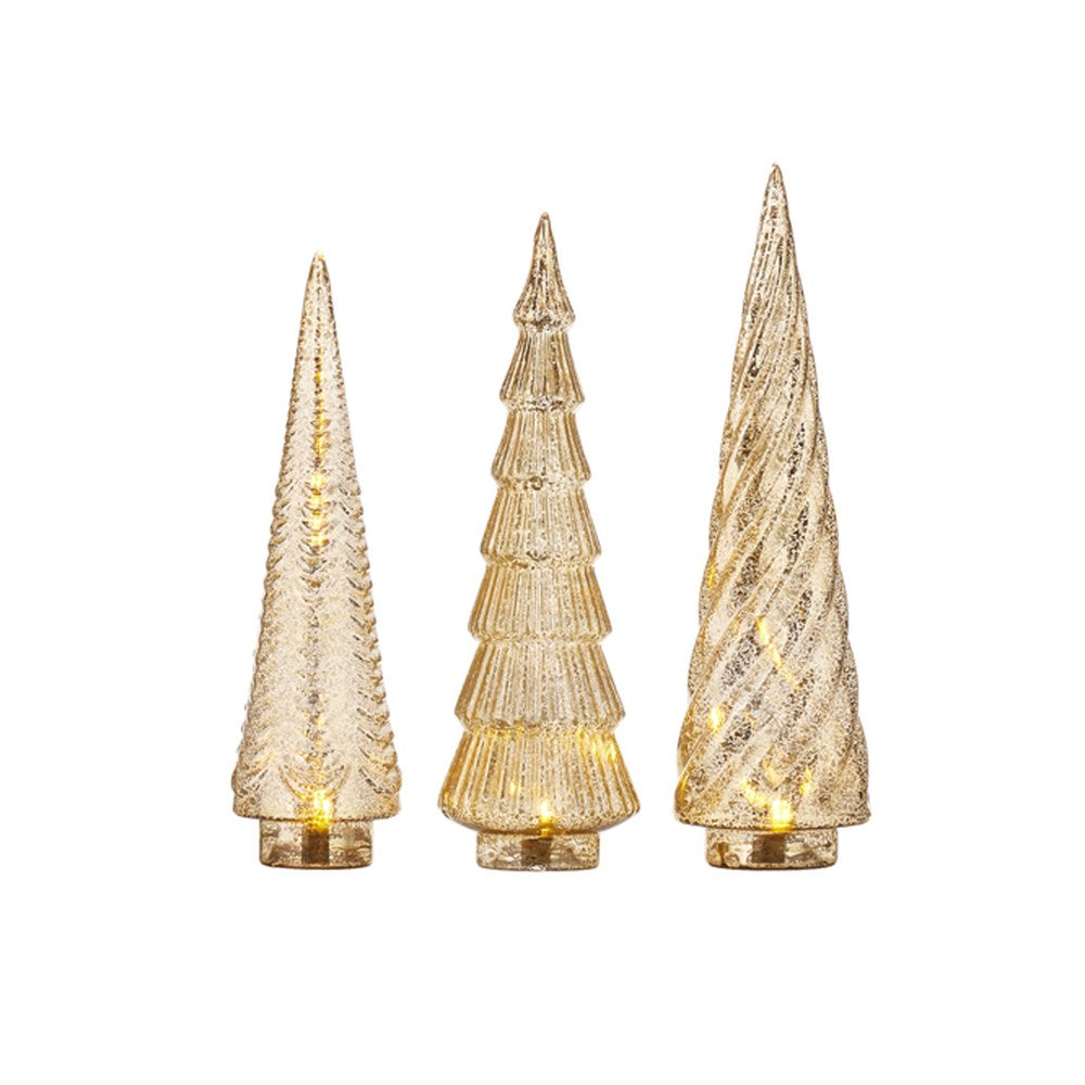 Raz Imports 2021 Christmas Eve 14.25-inch Mercury Glass Lighted Tree, Set of 3