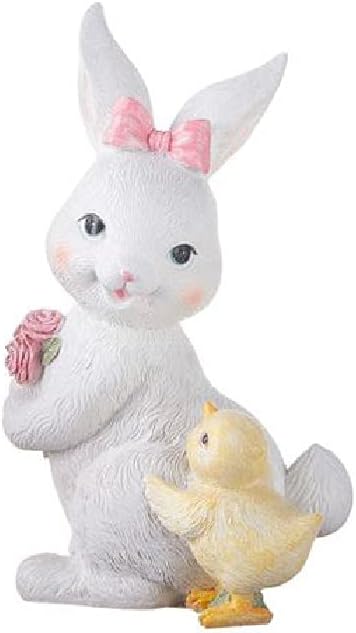 Glittered Bunny with Chick Figurine, 9.5-inch Height, Resin