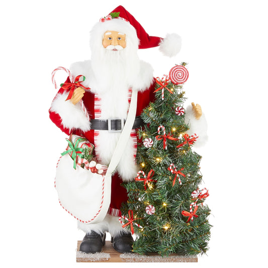 24.75" Peppermint Santa with Lighted Tree