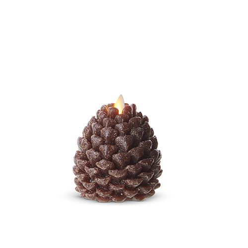 Raz Holiday Candles 2023 Moving Flame Frosted Brown Pinecone Candle