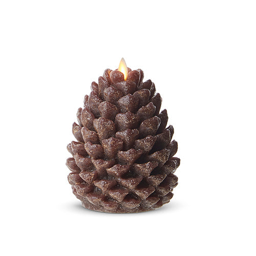 Raz Holiday Candles 2023 Moving Flame Frosted Brown Pinecone Candle