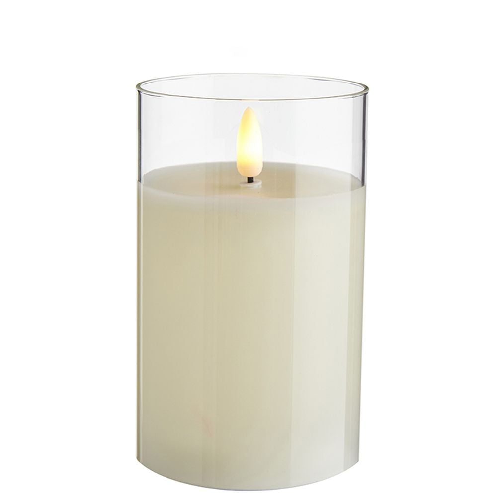 Raz Imports 2023 Clear Glass Ivory Pillar Candle