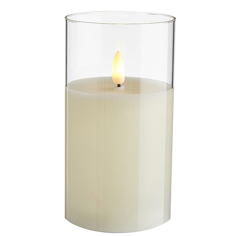 Raz Imports 2023 Clear Glass Ivory Pillar Candle